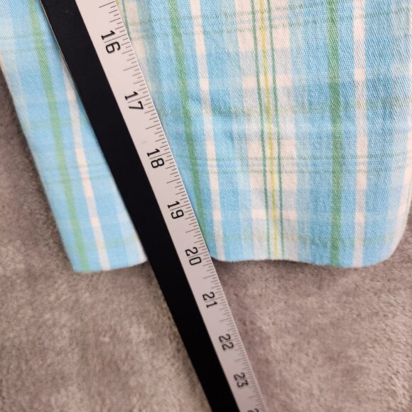 Womens St John's Bay Capris Pants Stretch Blue White Green Plaid Hi Rise Size 8 - Picture 9 of 11